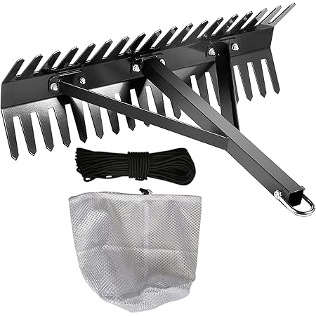 shengyi Pond Rake,Weed Removal Tool，Steel Blades 16-32 inch Aquatic Weed Rake, Double Sided Lake Weed Cutter, Clean Aquatic Weeds Muck Silt Lake Rakes, Lake Weed Rake with 66ft Rope (24 inch)