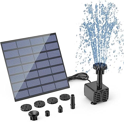 AISITIN DIY Solar Water Pump Kit for Water Feature Outdoor, Solar Powered Water Fountain Pump with 6 Nozzles for Bird Bath, Ponds, Garden, Fish Tank