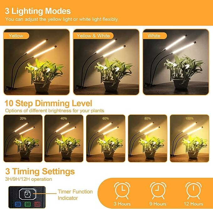 bseah Grow Light Plant Lights for Indoor Plants, Full Spectrum Plant Grow Lights, 10 Dimmable Levels Auto ON & Off with 3/9/12H Timer - Image 2