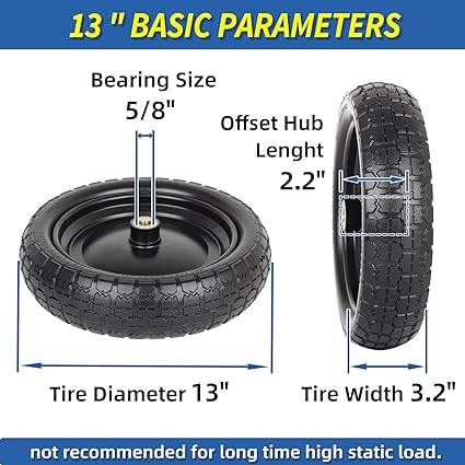 GICOOL 13" Flat-free Solid Tire and Wheel, with 5/8" Axle Bore Hole, 2.2" Offset Hub, Compatible with Wheelbarrow Garden Wagon Trolley Dolly, 2 Pack - Image 2