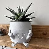 Smiling Plant Pot with Middle Fingers Up, Unique Cute Flower Pots for Succulents Middle Finger, Novelty Planter Holds Small P