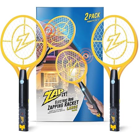 ZAP iT! 4,000 Volt Electric Handheld Bug Zapper Swatter - USB Rechargeable Indoor Safe Mosquito & Fly Killer - 2 Pack (Large, Yellow)