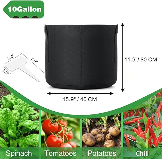 venrey 6-Pack 10-Gallon Plant Growing Pot Bags with Handles and 20 pcs Plant Labels, Outdoor Garden Fabric Grow Bags, Heavy Duty 300G Thickened Aeration Nonwoven Cloth Fabric - Image 3