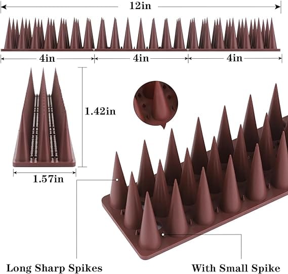 BORHOOD Bird Spikes, 20 Pack Bird Deterrent Spikes for Small Birds Pigeon Squirrel Raccoon Crow Cats Bird Defender Spikes for Outside to Keep Birds Away, Plastic Fence Spikes for Railing and Roof - Image 2