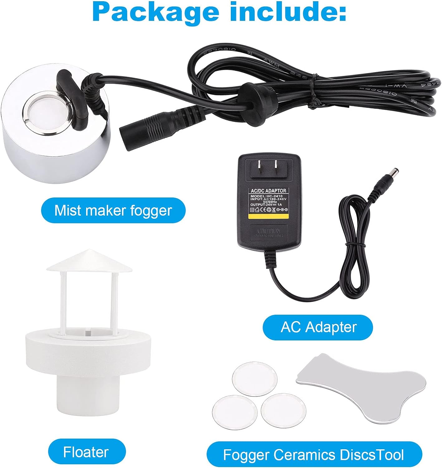 FITNATE 350ml/H Mist Maker Metal Fogger Atomizer for Water Fountain Pond Pot Rockery Sink, with Removable Splash Guard,Atomized disc and Changing Tools - Image 2