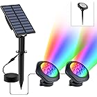 CREPOW Solar Pond Lights, 18 LED Super Bright RGB LED Underwater Spotlights Color Changing Submersible Pond Lights IP68 Waterproof Fountain Lights for Fish Aquarium Tank Garden Yard Pool (2-in-1)