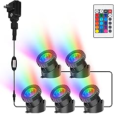 CREPOW RGB Pond Lights, Super Bright LED Underwater Submersible Colorful Landscape Spotlights, 98ft Remote Control IP68 Water