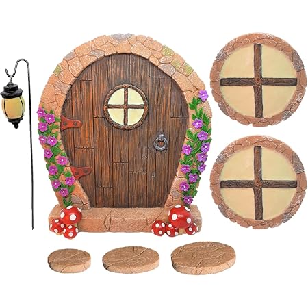 Simple Creativity Fairy Door for Wall and Trees Outdoor with Light, Glow in The Dark, Gnome Desk Art Sculpture Decoration for Classroom, Kids Room, Miniature Fairy Garden Outside Decor Accessories