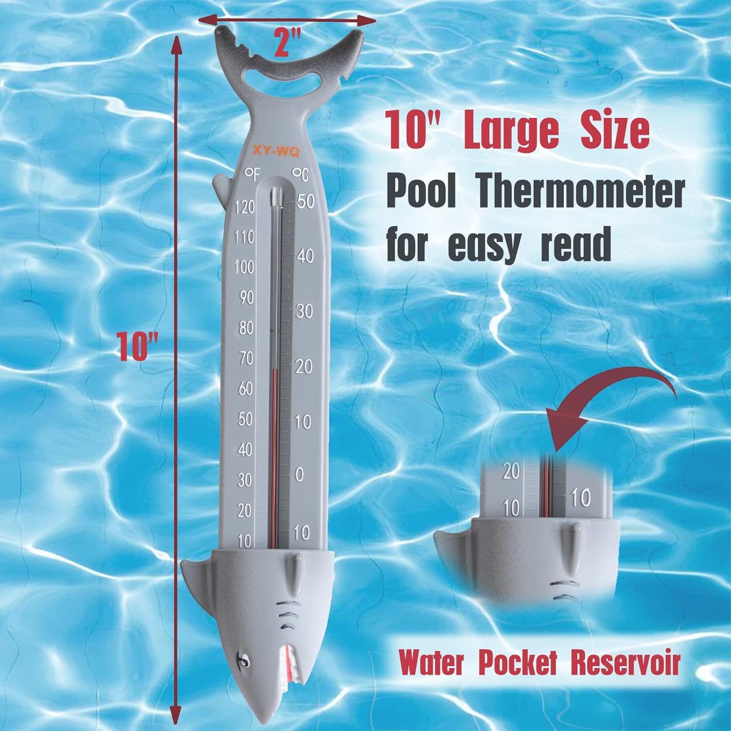 XY-WQ Large Pool Thermometer, Jumbo Easy Read for Water Temperature, Sinking for Accurate Readings - Swimming Pools, Spas, Hot Tubs, Ponds and Jacuzzi (Shark) - Image 2