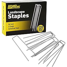 HongWay 120 Pack Landscape Staples 6 Inches 11 Gauge Stakes, Galvanized Garden Stakes U-Shaped Pins and Landscaping Staples f