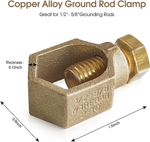 Copper Ground Rod Clamp, Great for 1/2”- 5/8’’ Grounding Rods (2, CP58 (1/2''-5/8'')) - Image 2