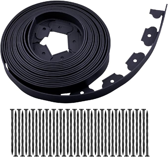 No Dig Landscape Edging,40ft Landscape Edging with 40 Stakes for Lawn,Flower Garden,Grass,The Yard,Lawn Edging 2 Inch Tall(Black, 40FT)
