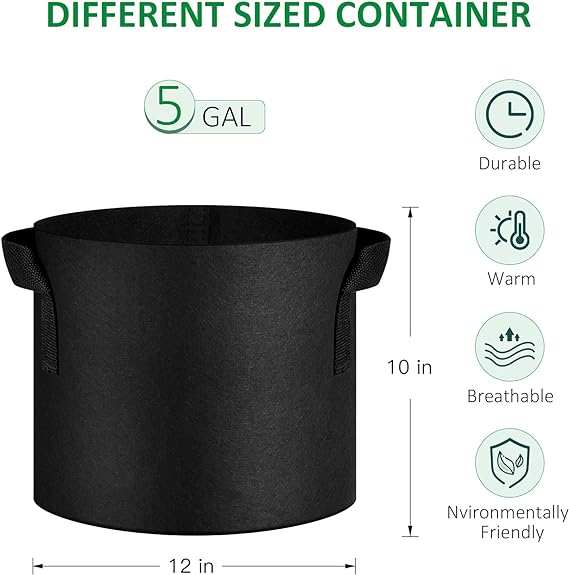 JNYONG 12-Pack 5 Gallon Thickened Non-Woven Grow Bags, Aeration Fabric Pots with Handles - Image 2