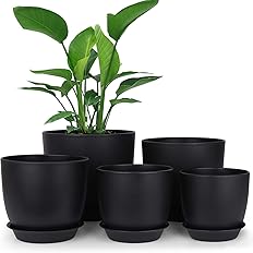 homenote Plastic Planter 7/6/5.5/4.8/4.5 Inch Flower Pot Indoor Modern Decorative Plastic Pots for Plants with Drainage Hole