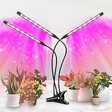 ZXMEAN LED Grow Light, 3 Heads Red Blue White Full Spectrum Plant Light with Clamp for Indoor Plants & Seed Starting, 10-Leve