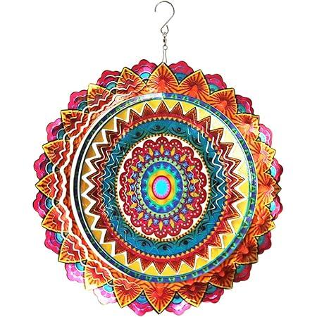 FONMY Stainless Steel Wind Spinner Worth Gift Indoor Outdoor Garden Decoration Crafts Ornaments 12 inch Multi Color Mandala Wind Spinners