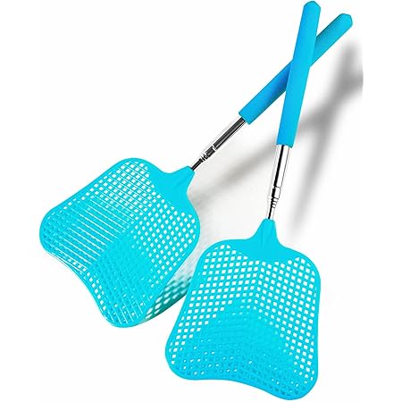 Wapodeai 2 Pack Fly Swatters Heavy Duty Set, Fly Swatter, Telescopic Fly Swatters, Stainless Steel Handle for Flyswatter. (Blue)