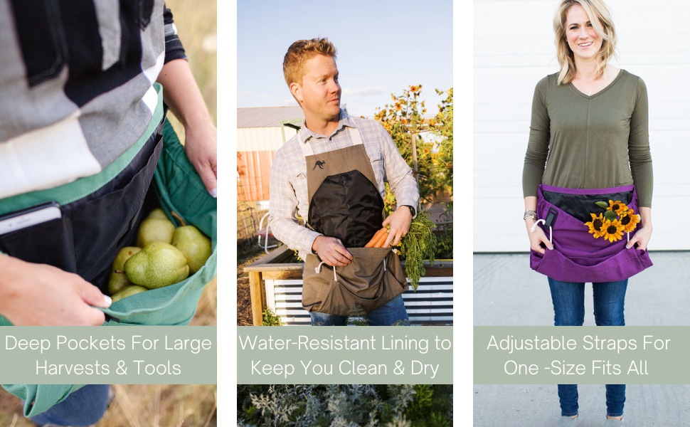 The Roo Gardening Apron With Pockets for Tools and Harvesting Pouch - for Men and Women