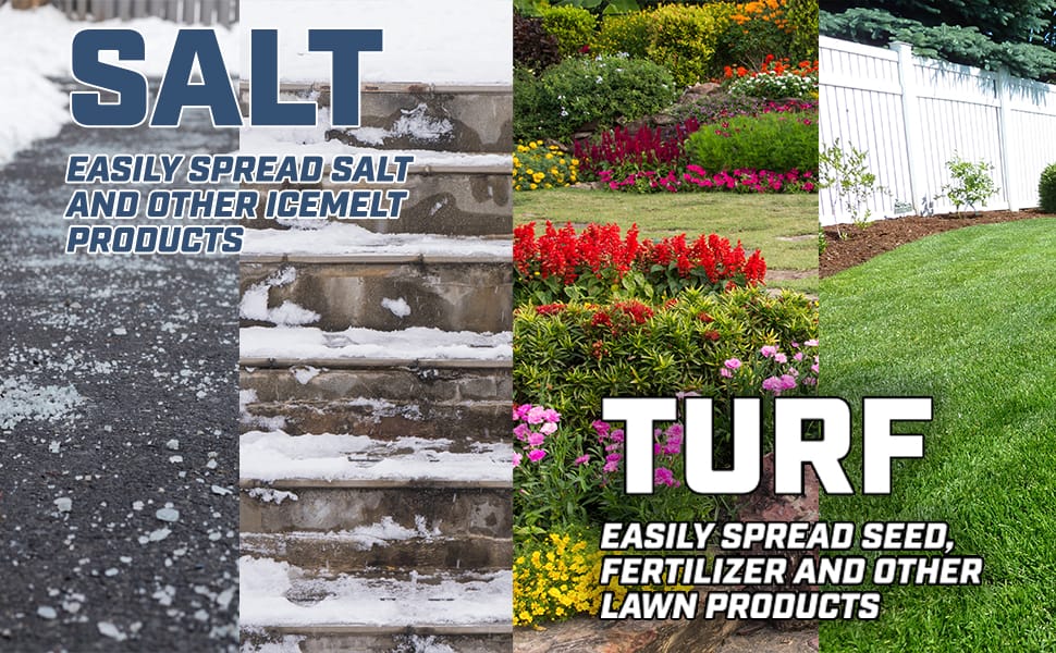 shaker spreader, salt, turf, seed, fertilizer, seeder spreader, winter spreader, salt, chapin