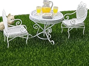 Dollhouse Miniature Bistro Table & Chairs Set Accessories Metal