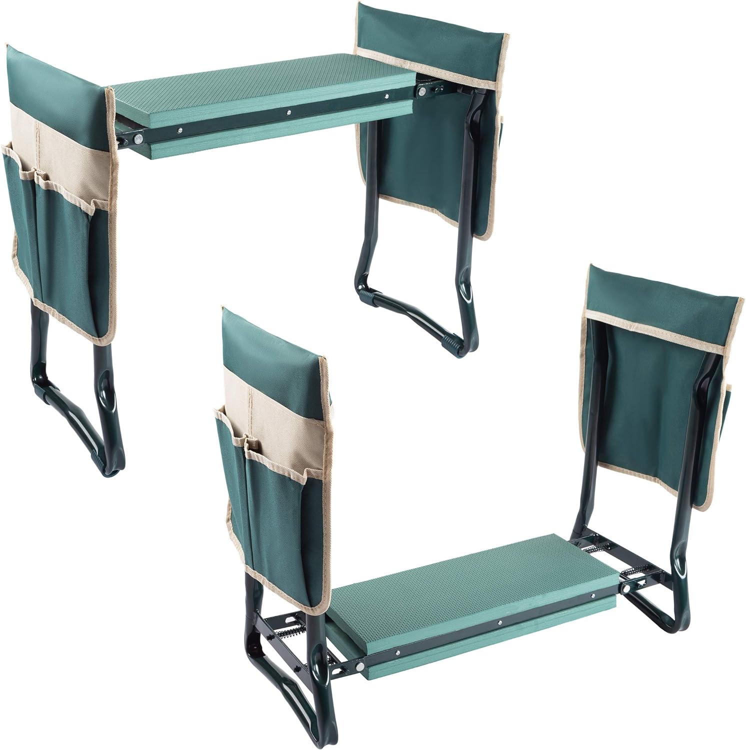 Pure Garden 50-LG5096 Gardening Kneeling Bench-Foldable Foam Pad Stool for Kneelers-2 Tool Pouches & Handles-Comfort & Protection for Planting & Weeding, Green