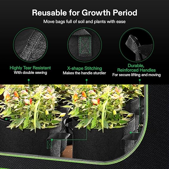 VIVOSUN 10-Pack 5 Gallon Grow Bags, Reinforced Planter Fabric Pots for Gardening Black - Image 2