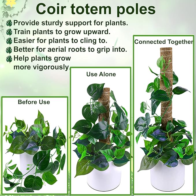 47.5 Inch Moss Pole Set of 4 - Coir Totem Poles for Indoor Plants, 16 Inch Moss Sticks, Garden Ties - Support and Train Creepers and Climbing Plants - Image 2