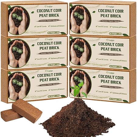 Legigo 6 Pack Premium Coco Coir Brick for Plants- 100% Organic Compressed Coconut Coir Bricks Starting Mix, Coco Coir Fiber Coconut Husk for Planting, Gardening, Potting Soil Substrate, Herbs