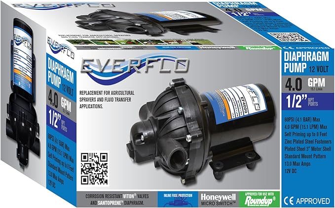Everflo 4.0 GPM 12V Diaphragm Pump Boxed with 1/2" NPT Ports - Image 3