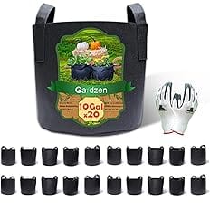 Gardzen 20-Pack 10 Gallon Grow Bags with Gloves, Aeration Fabric Pots with Handles, Pot for Plants