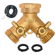 Morvat Heavy Duty Brass 2 way Y Splitter Garden Hose Hexagonal Connector with Comfortable Grip Shut Off Valves, Adapter for W