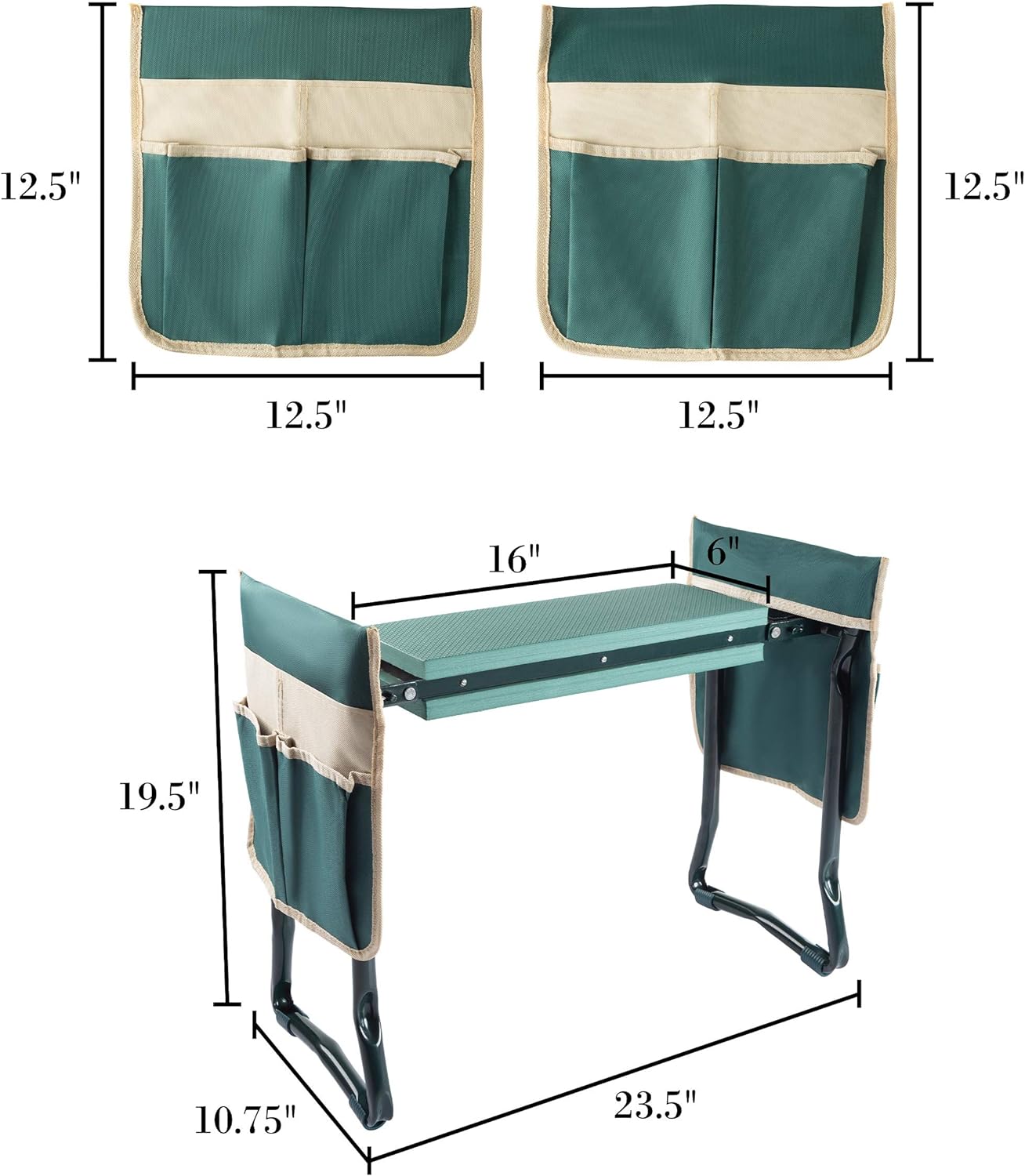 Pure Garden 50-LG5096 Gardening Kneeling Bench-Foldable Foam Pad Stool for Kneelers-2 Tool Pouches & Handles-Comfort & Protection for Planting & Weeding, Green - Image 2