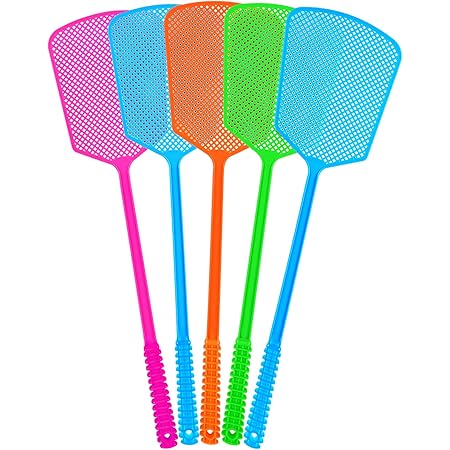 Fly Swatter,5 Pack Plastic Heavy Duty Manual Fly Killer, Long Handle Flyswatter, Large Bug Swatters That Work for Indoor and Outdoor (Multicoloured)