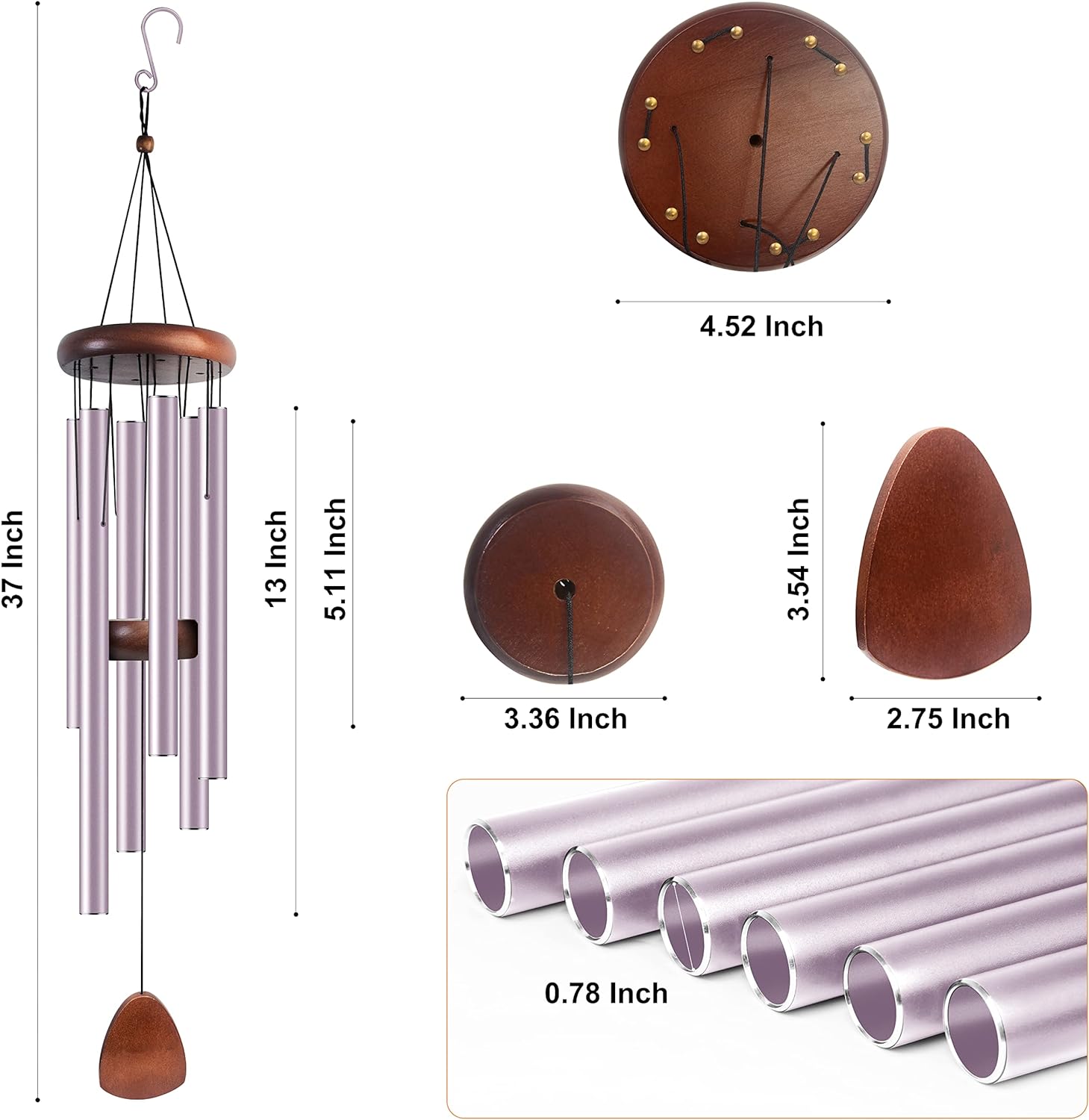 Large Aluminium Wind Chimes 37" Inches to Create a Zen Atmosphere for Outdoor, Garden, Patio Decoration with Wind Catcher, Classic Black, Suitable as A Gift for Unisex - Image 24