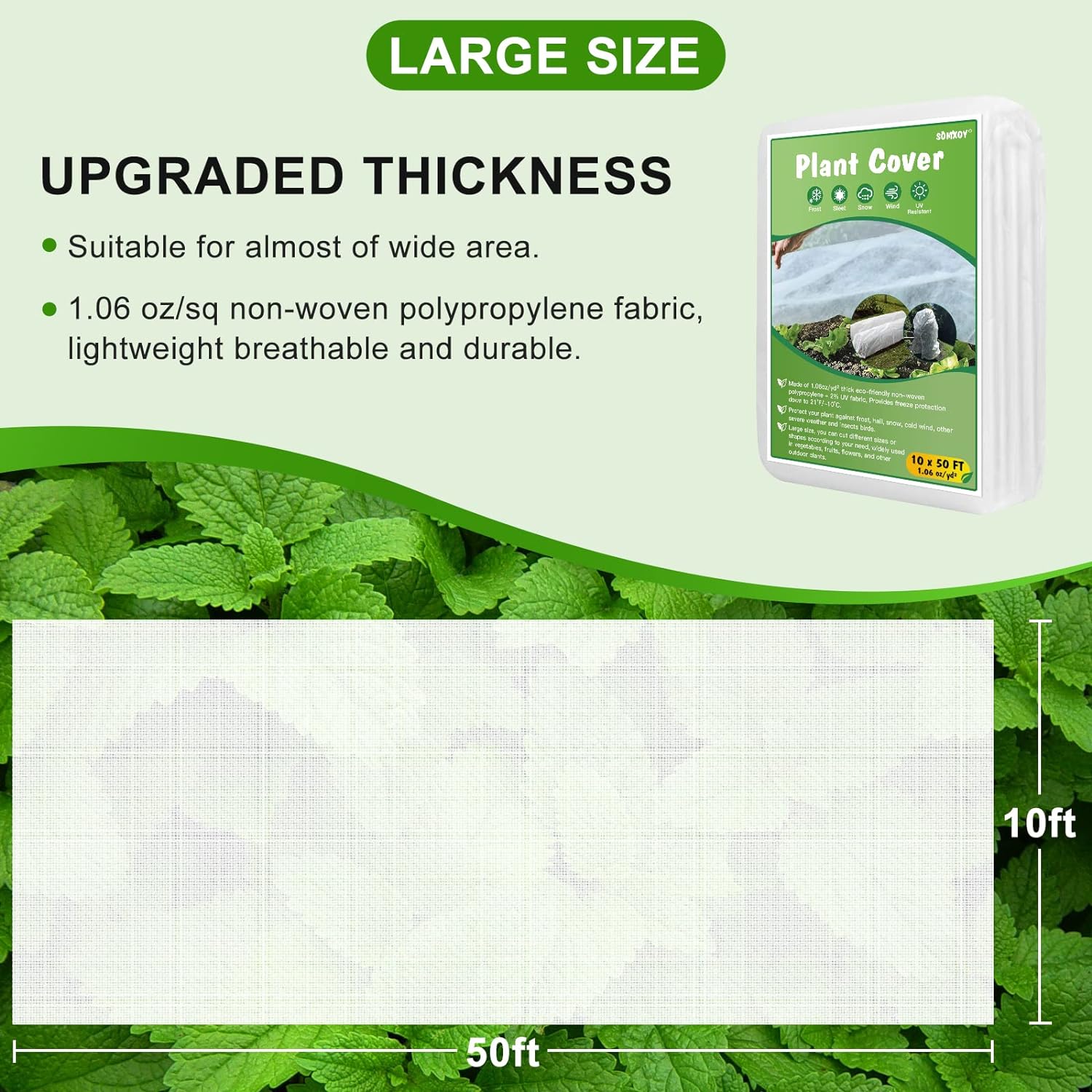 SOMXOY 10x50FT Plant Cover Freeze Protection 1.06 oz/yd² Thick Frost Cloth Blanket Plant Protector Reusable Floating Row Tree Covers for Garden Outdoor - Image 3