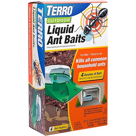 TERRO T1804-6 Outdoor Ready-to-Use Liquid Ant Bait Killer and Trap - Kills Common Household Ants - 4 Bait Stations