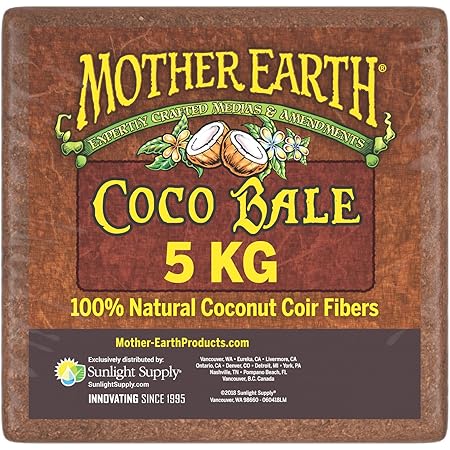Mother Earth Coco Bale, 100% Natural Coco Coir Fiber for Soilless Gardening, 5 kg.