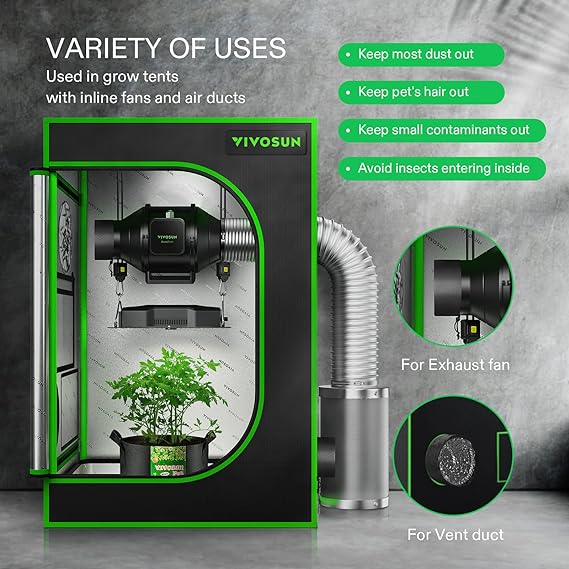 VIVOSUN 2-Pcs. Grow Tent Vent Cover, 4"/6"/8" Duct Filter Vent Cover with Elastic Band and Fixed Buckle for Plant Grow Tent Vent - Image 3