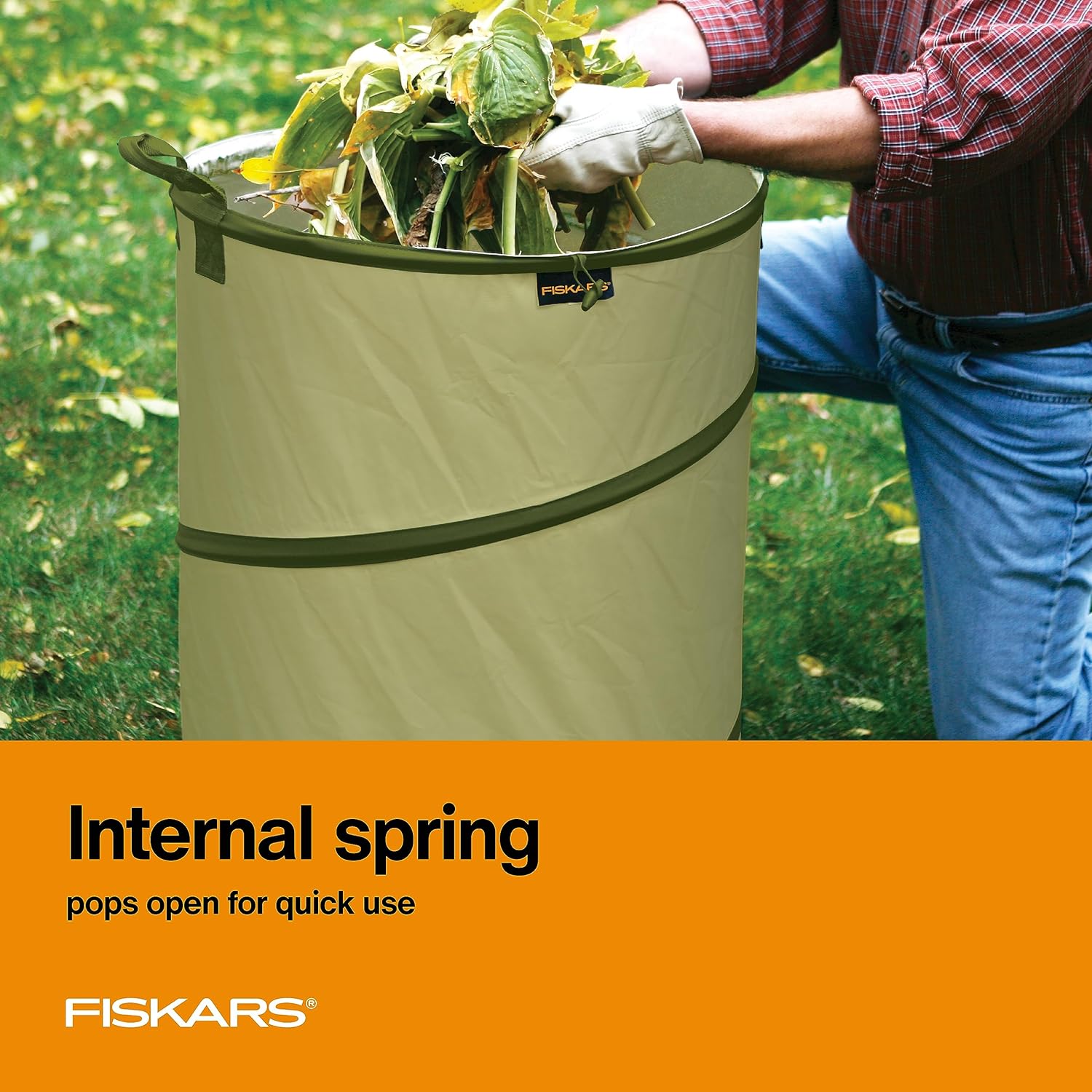 Fiskars Kangaroo Collapsible Garden Bag - 30 Gallon Lawn and Leaf Bag - Container for Lawn Care and Gardening - Green - Image 3