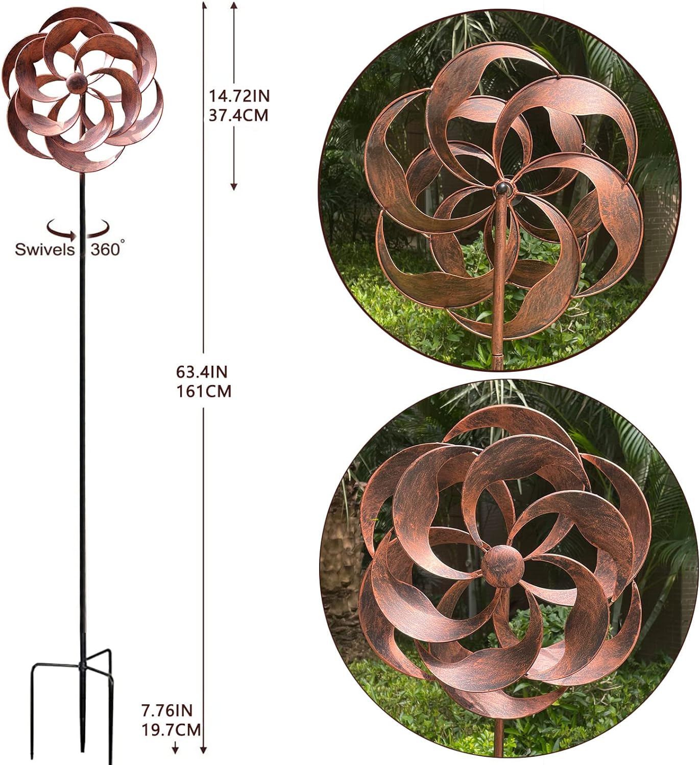 LERFUGI 360 Degrees Metal Swivel Classical Wind Spinner Willow Leaves for Patio Lawn Outdoor Yard Lawn Garden - Image 2