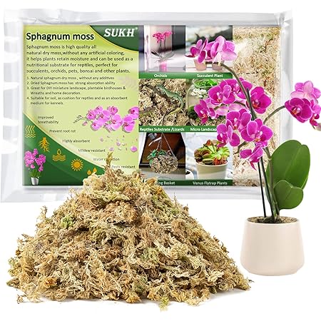 Sukh 5oz Sphagnum Moss for Plants - Sphagnum Peat Moss Natural Long Fibered Dried Moss Potting for Orchids Succulent Carnivorous Potted Plant Reptiles Medium Sarracenia DIY Moss Terrarium Decorations