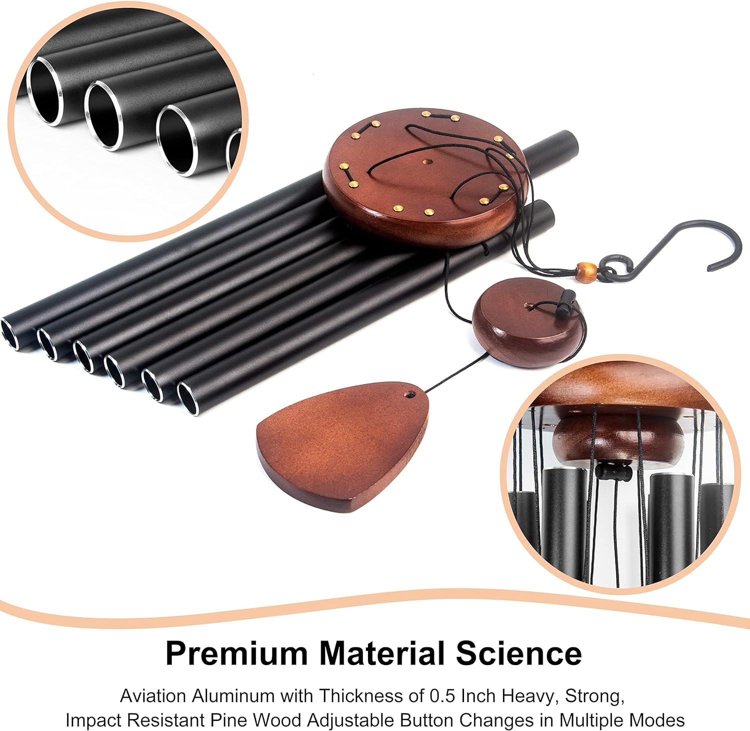 Large Aluminium Wind Chimes 37" Inches to Create a Zen Atmosphere for Outdoor, Garden, Patio Decoration with Wind Catcher, Classic Black, Suitable as A Gift for Unisex - Image 12