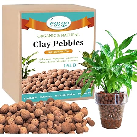 Legigo 15 LBS Organic Expanded Clay Pebbles, 4mm -16mm Light Expanded Clay Aggregate, Natural Clay Pebbles for Hydroponic & Aquaponics Growing, Orchid Potting Mix, Dutch Buckets, Drainage