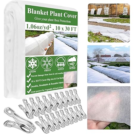 WYRJXYB Plant Covers Freeze Protection 10 x 30Ft with 20 Stainless Steel Clips- Frost Cloth Plant Blankets Floating Row Cover for Outdoor Plants Raised Bed Greenhouse Winter Frost Sun Shade Protection