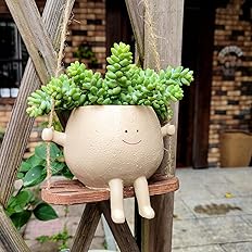 UMESONG Swing Face Planter Pot Hanging Resin Flower Head Planters for Indoor Outdoor Plants Succulent Pots for String of Pear