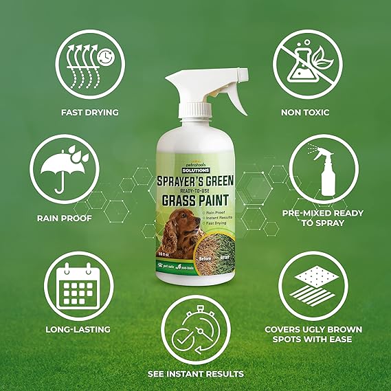 PetraTools Green Grass Paint for Lawn, Ready-To-Use Green Grass Lawn Spray & Dog Spot Repair, Lawn Paint, Spray on Grass, Green Lawn Spray, Green Grass Spray Paint for Lawn Yellow & Urine Spots, 16 Oz - Image 2