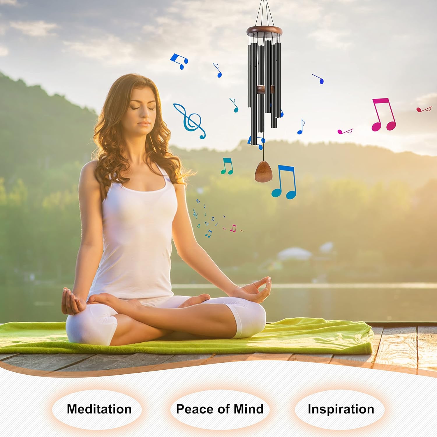 Large Aluminium Wind Chimes 37" Inches to Create a Zen Atmosphere for Outdoor, Garden, Patio Decoration with Wind Catcher, Classic Black, Suitable as A Gift for Unisex - Image 14