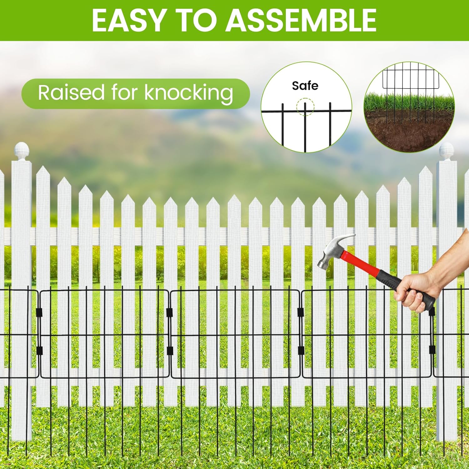 WEEDING Paquete de 25 cercas decorativas para jardín, 17 pulgadas de alto x 27 pies de largo, barrera de alambre de metal inoxidable para animales, reutilizable, sin excavar, para perros, conejos, estacas de tierra para patio al aire libre, color negro - Image 7