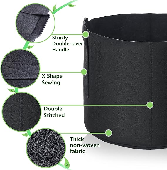 venrey 6-Pack 10-Gallon Plant Growing Pot Bags with Handles and 20 pcs Plant Labels, Outdoor Garden Fabric Grow Bags, Heavy Duty 300G Thickened Aeration Nonwoven Cloth Fabric - Image 2