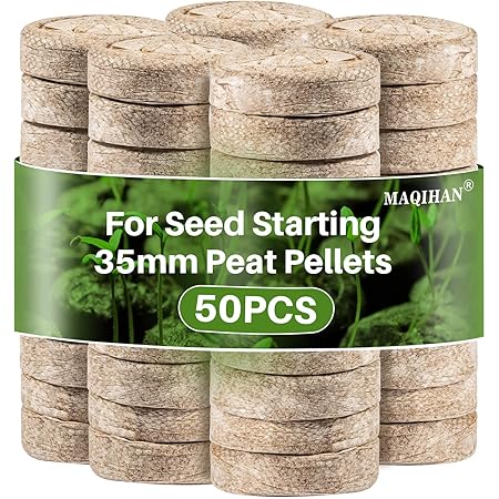 MAQIHAN 50PCS Peat Pellets for Seedlings - 35MM Seed Starter Pellets Peat Pods for Starting Seeds Garden Soil for Planting Transplanting Growing Garden Flower Vegetables Germination Propagation Tray